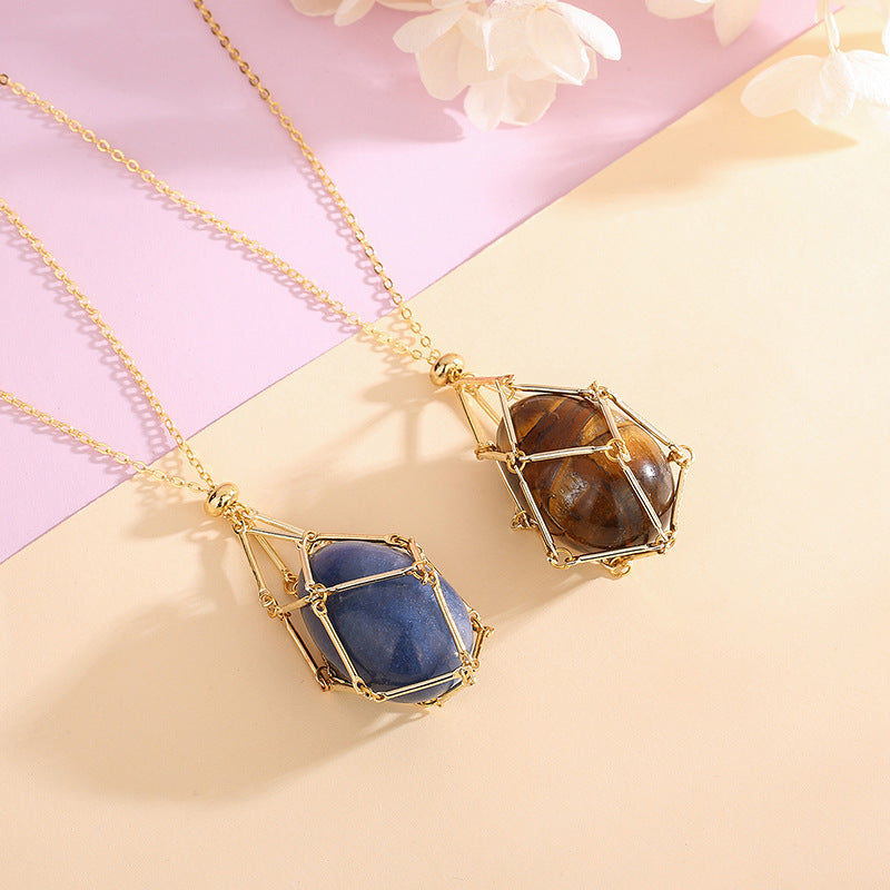 Natural Energy Crystal Pendant Bag Necklace
