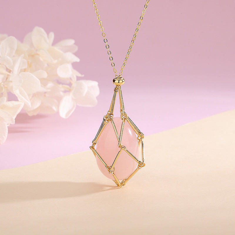 Natural Energy Crystal Pendant Bag Necklace