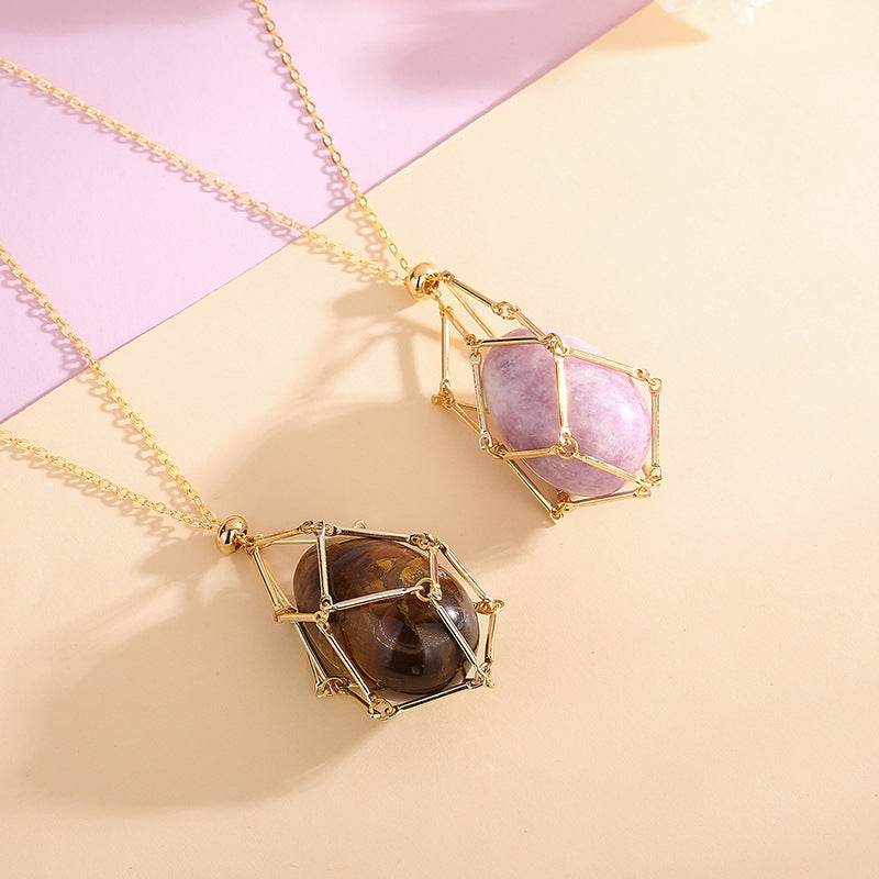 Natural Energy Crystal Pendant Bag Necklace